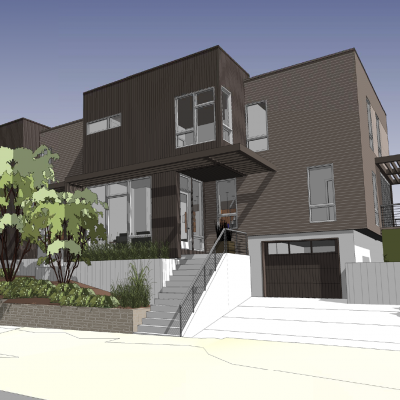 Current Schematic Design for a Duplex on a sloped lot.